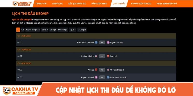 Cập nhật lịch thi đấu để không bỏ lỡ trận cầu quan trọng