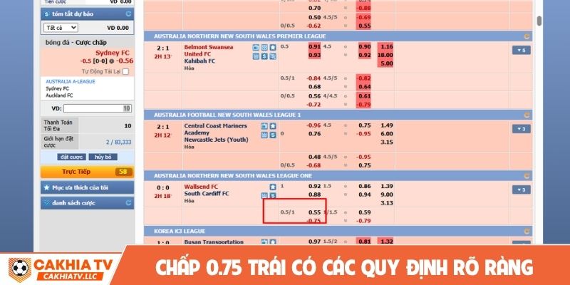 Chấp 0.75 trái có các quy định rõ ràng