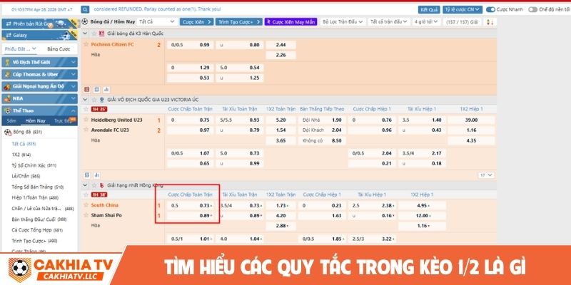 Tìm hiểu các quy tắc trong kèo 1/2 là gì